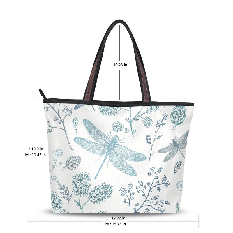senya Shoulder Bag Large Beach Travel Tote Bag Blue Dragonfly Printed Handbags - Image 2
